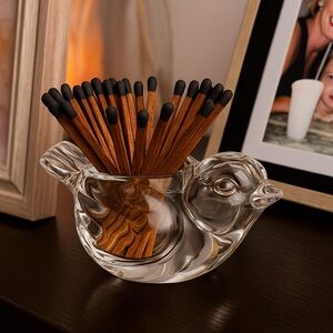 Artisan Clear Glass Bird Match Holder